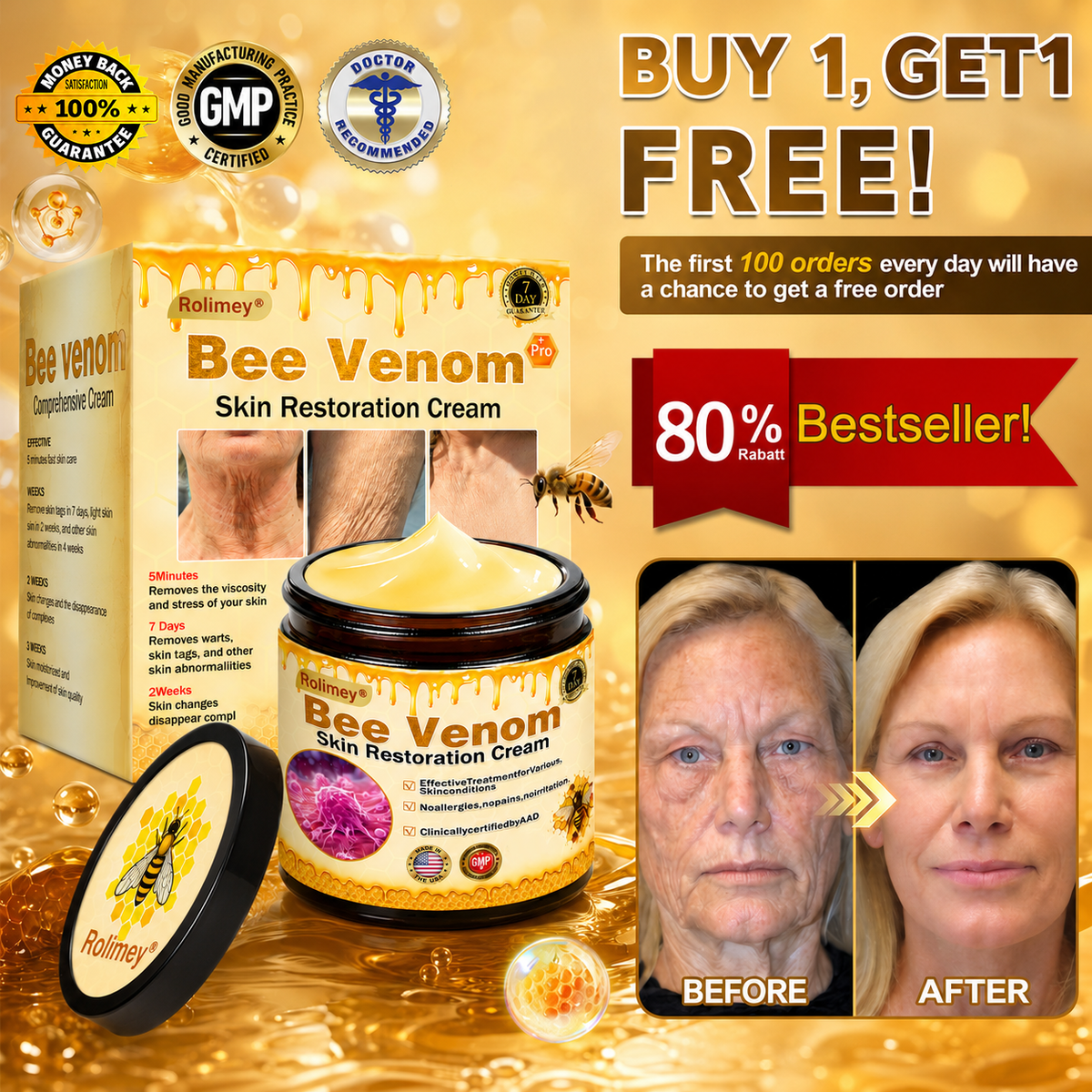 🌟Official Brand Shop丨Rolimey® 🐝Bee venom Pro Comprehensive Cream—Tightening for Skin Types