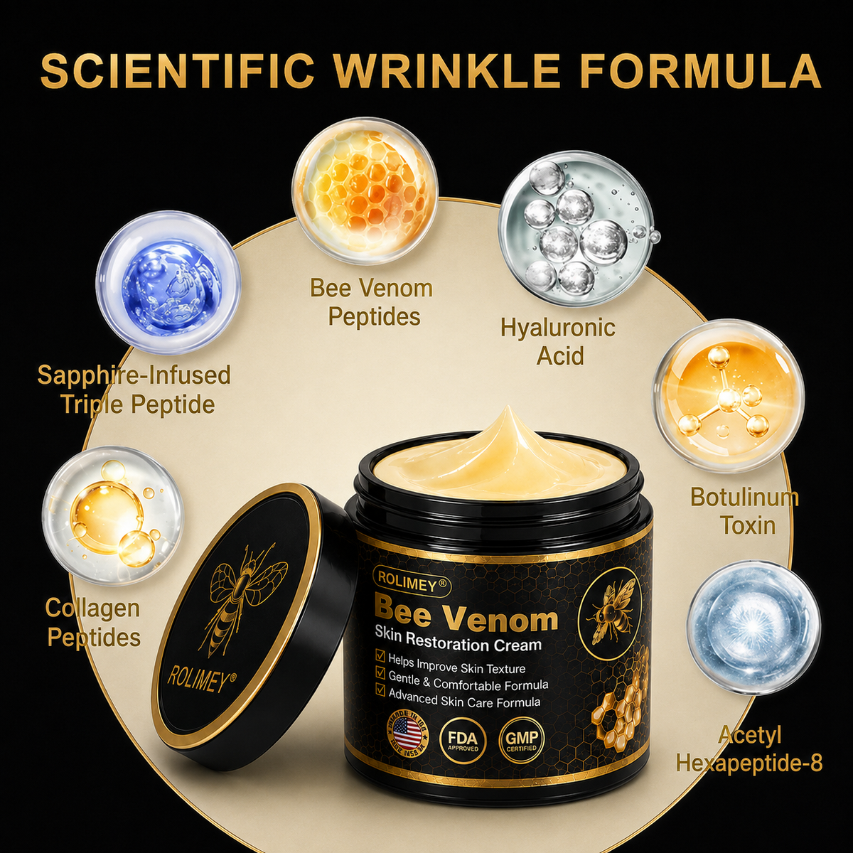 🧩Rolimey® Bee venom Pro Comprehensive Cream —Tightening for Skin Types 🔥