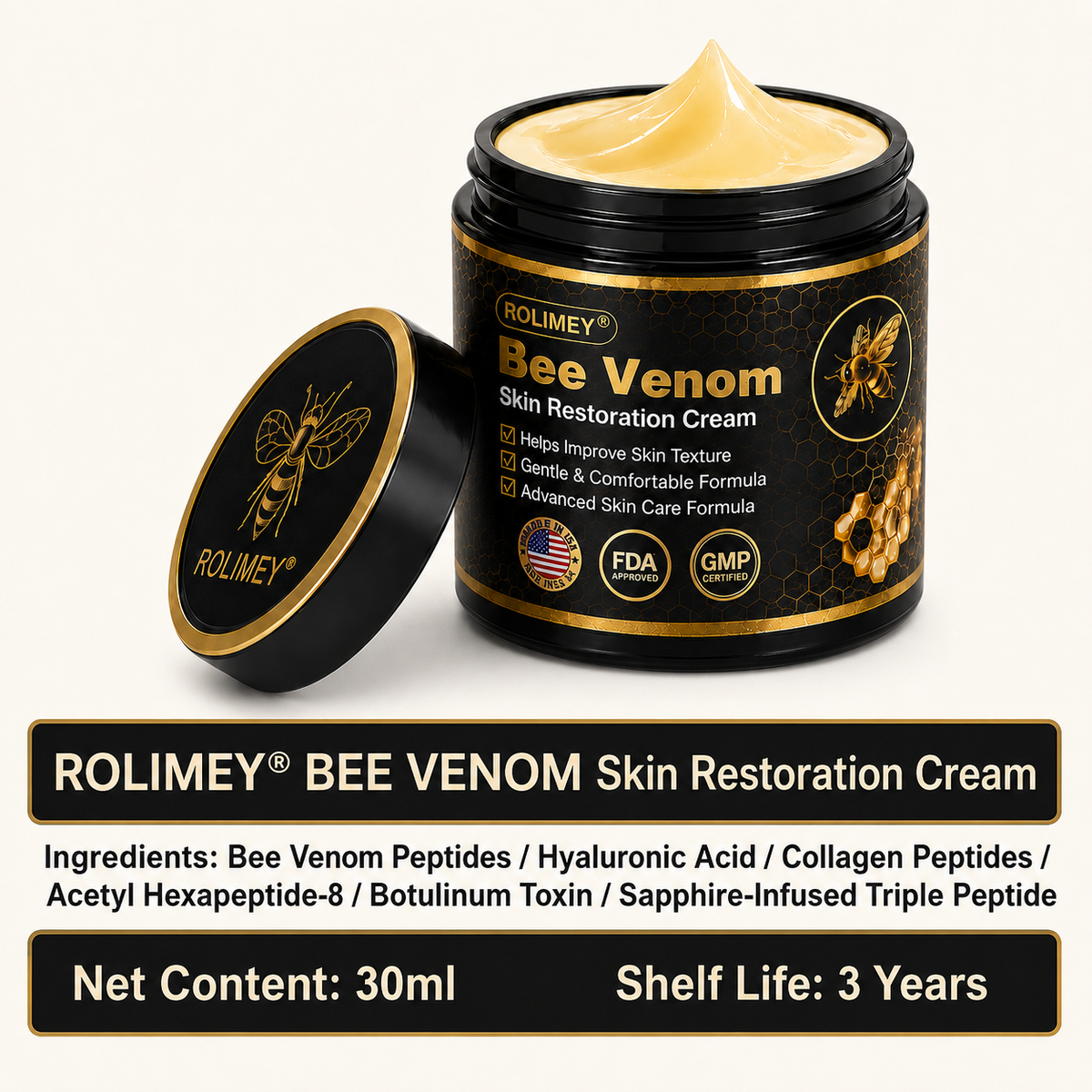 🧩Rolimey® Bee venom Pro Comprehensive Cream —Tightening for Skin Types 🔥