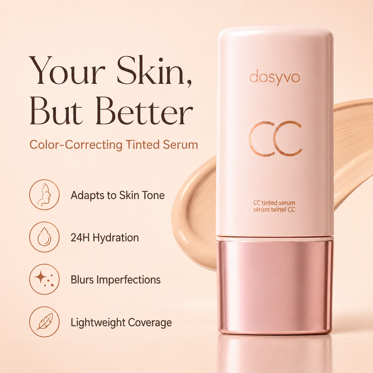 ✨ Color-Correcting Tinted Serum — Adapts to Your Skin Tone, Hydrates 24/7, and Blurs Imperfections